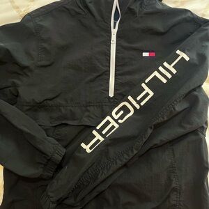 Tommy Hilfiger Black Windbreaker with Logo Sleeve